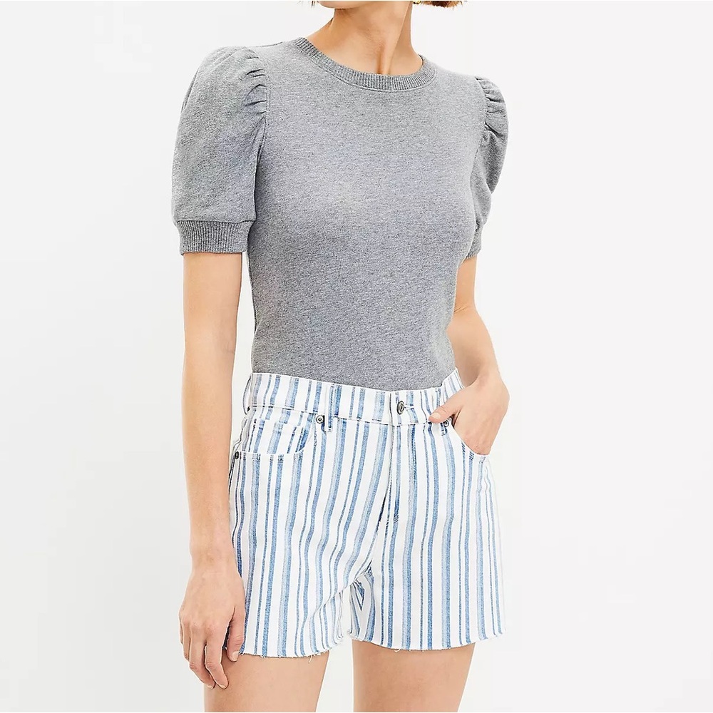 NWT LOFT Fresh Cut Denim Shorts Blue White Stripe Sz 29 High Rise Summer Preppy